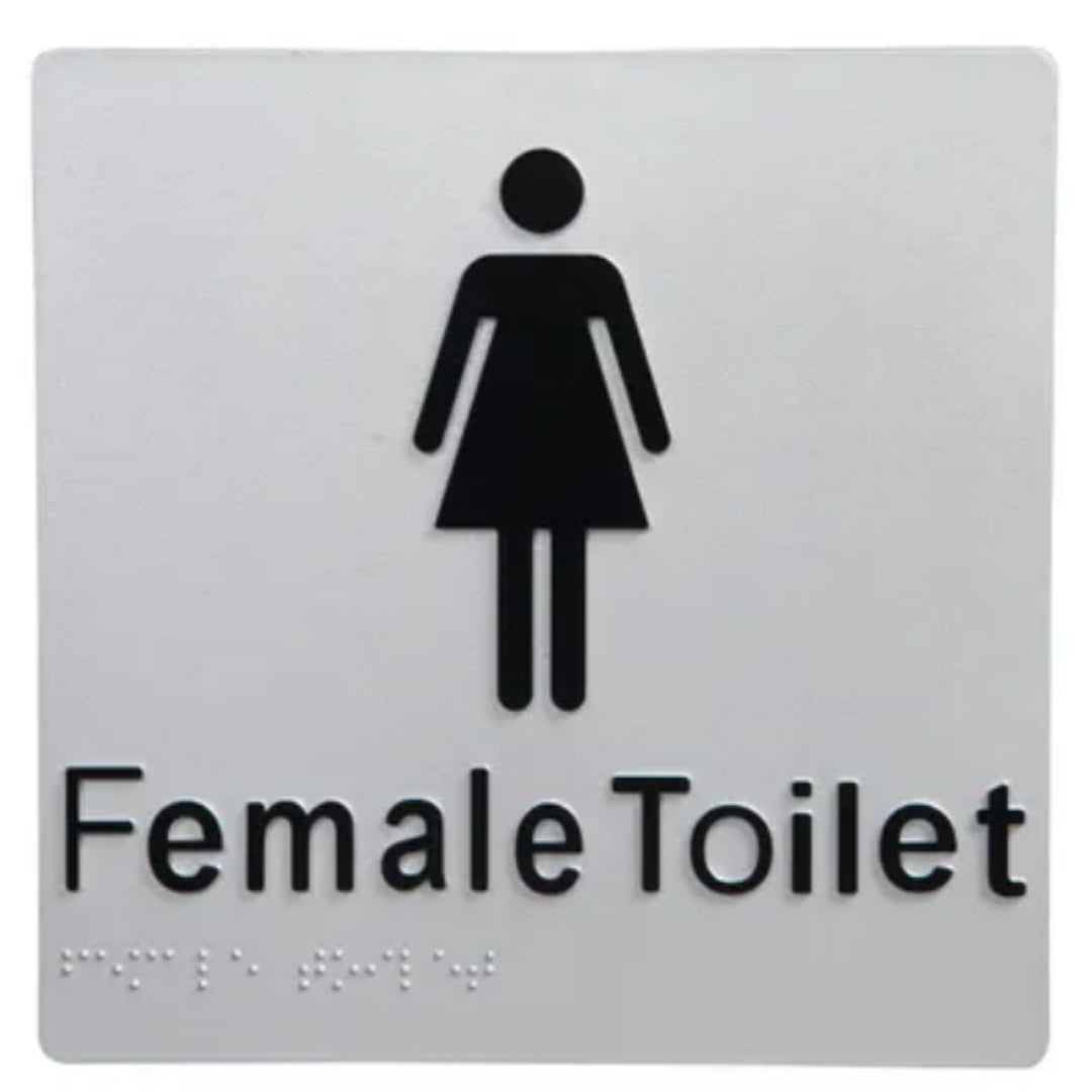 Female Toilet Braille Tactile Sign Accessibility - Silver/Black