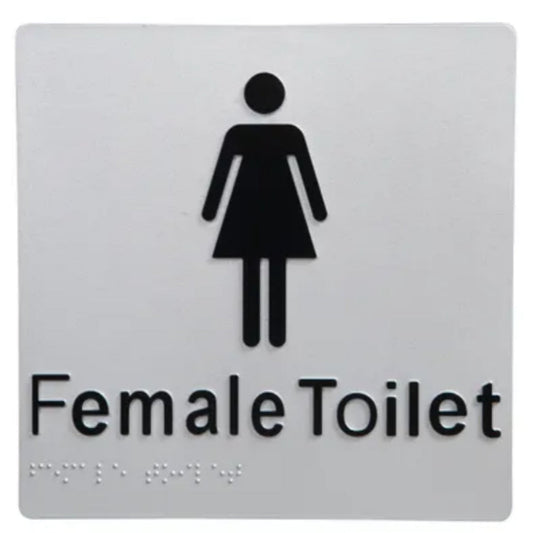 Female Toilet Braille Tactile Sign Accessibility - Silver/Black