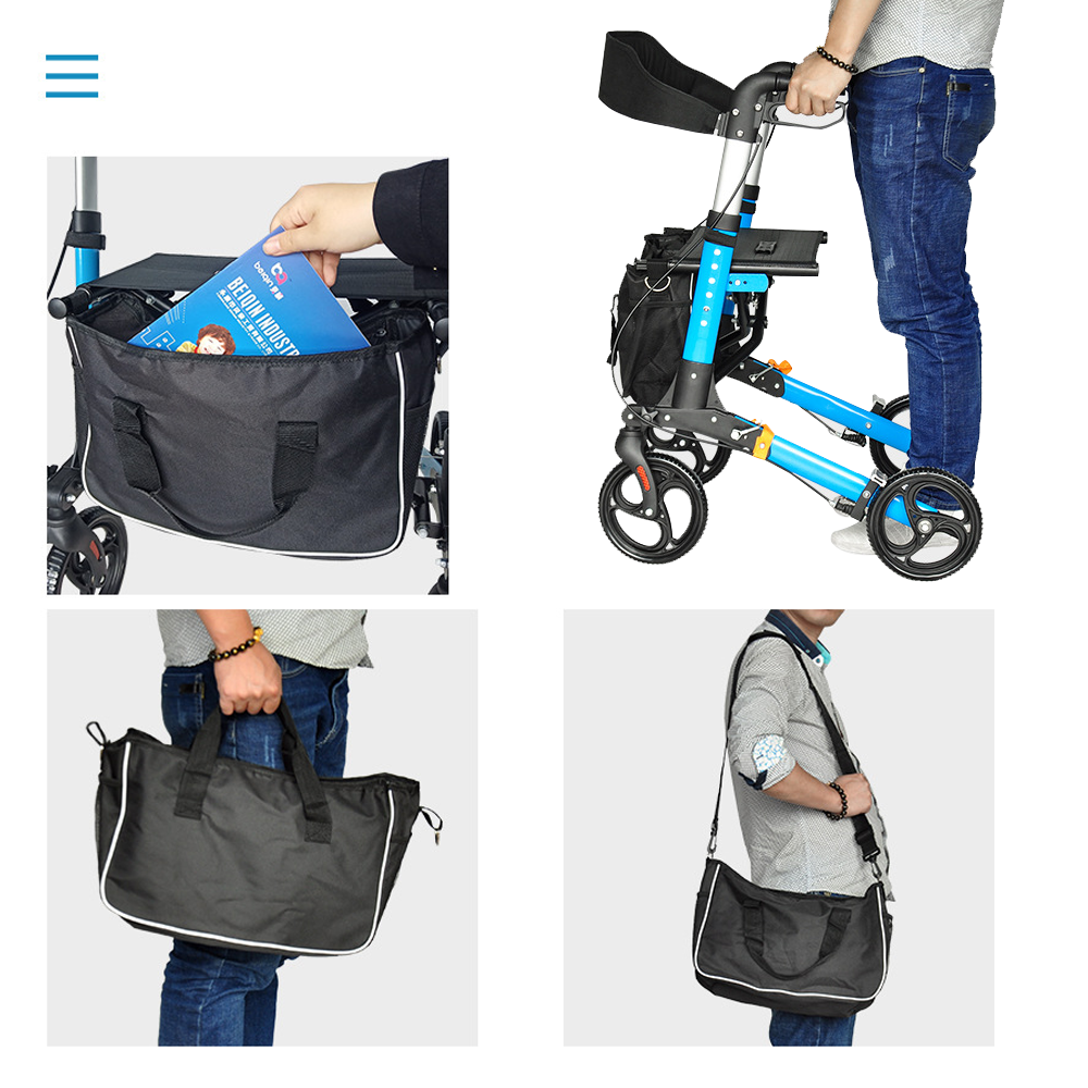 2 In 1 Foldable X-Fold Mobility Walker Rollator Chair Aid 8 Inch Wheel Max Load 136KG with Zippered Storage Bag for Elderly Seniors Indoor Outdoor Use