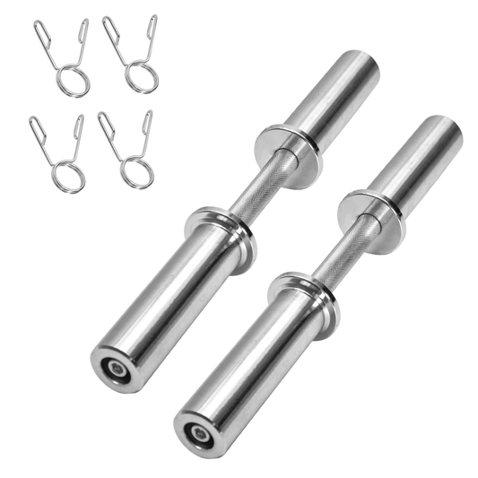 Olympic Dumbbell Handles Pair 50cm Steel Barbell Bars with Spring Collars 100kg Capacity