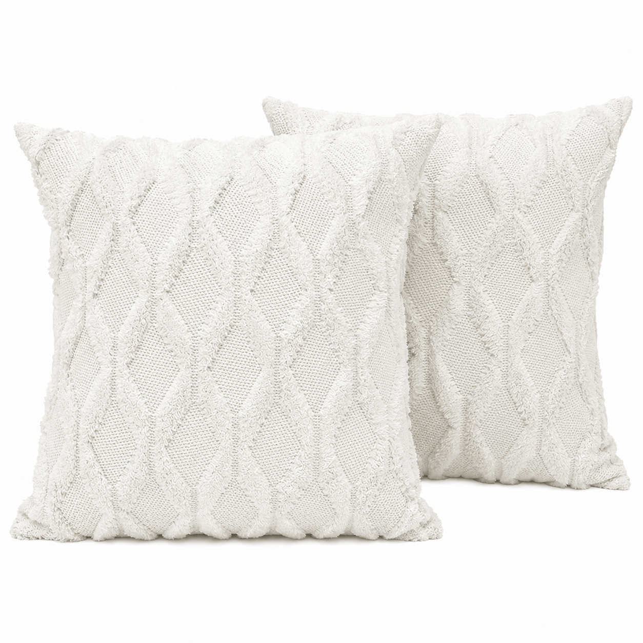 2 Pack Decorative Boho Throw Pillow Covers 45 x 45 cm (White)