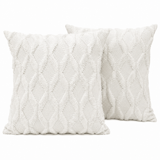 2 Pack Decorative Boho Throw Pillow Covers 45 x 45 cm (White)
