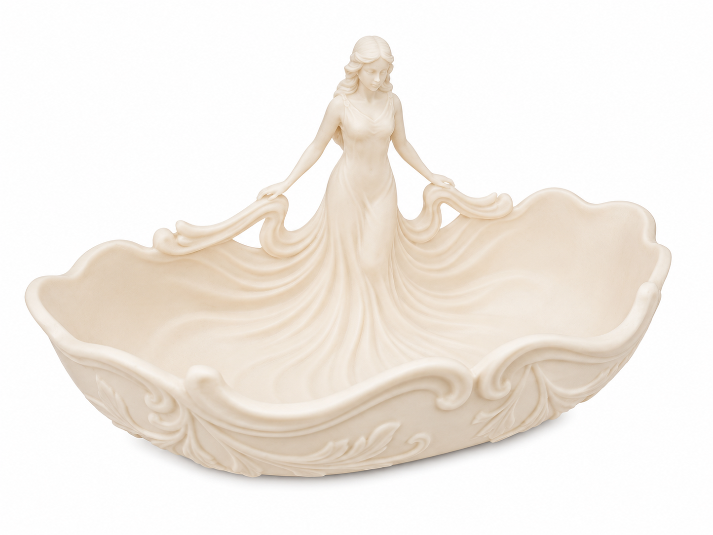 3D-printed goddess figure bowl/dressing table storage tray, white