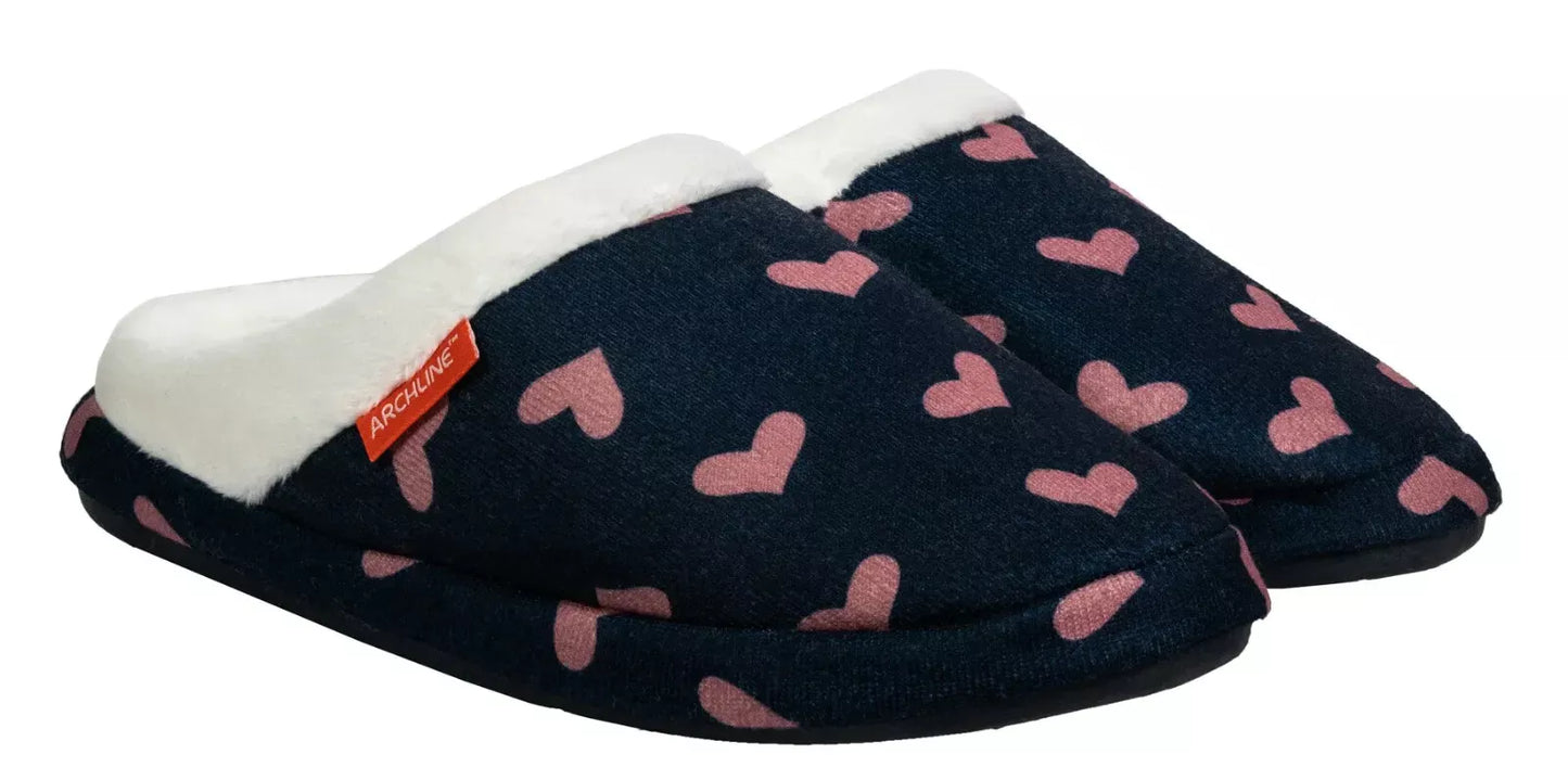 Archline Orthotic Slippers - Slip On Scuffs Heart with Hearts